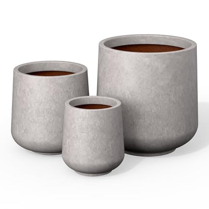 Kante Set of 3 CON Gray Concrete Curved Round Planters for Modern Home - color: Light Gray, size: 16.5"+13"+9.4" Dia