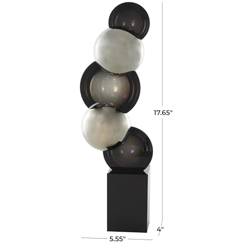 Deco 79 Glass Abstract Decorative Sculpture Stacked Orb Home Decor Statue with Black Base, Accent Figurine 6" x 4" x 18", Silver - size: 6" x 4" x 18"