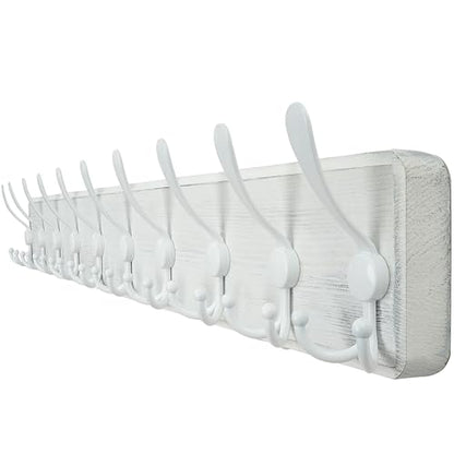 WEBI Coat Rack Wall Mount White,38 9/16" Long Coat Hooks Wall Mounted,Large Wall Coat Hanger,10 Tri Hooks for Hanging Coats,Clothes,Jacket,Farmhouse,White - color: White/White, size: 10 Hooks