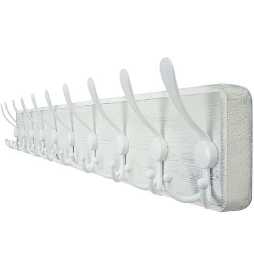 WEBI Coat Rack Wall Mount White,38 9/16" Long Coat Hooks Wall Mounted,Large Wall Coat Hanger,10 Tri Hooks for Hanging Coats,Clothes,Jacket,Farmhouse,White - color: White/White, size: 10 Hooks