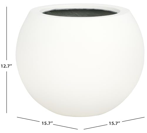 SAFAVIEH Outdoor Kenslia Concrete Planter Pot, 15.7" White PAT1518C - color: White