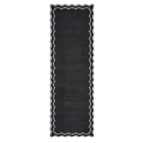 GarveeHome 2.5x10 Scalloped Washable Runner Rug Long Hallway Kitchen Rug - color: Black, size: 2'6" x 10' (Rectangular)