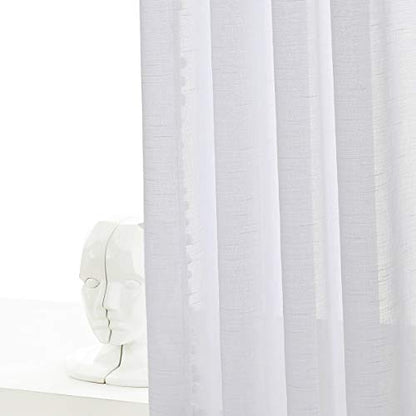 Pom Pom Sheer White Curtains 52x108" Living Room Textured Window Panels 2pc - color: Snow White, size: 52"W x 108"L (Pack of 2)