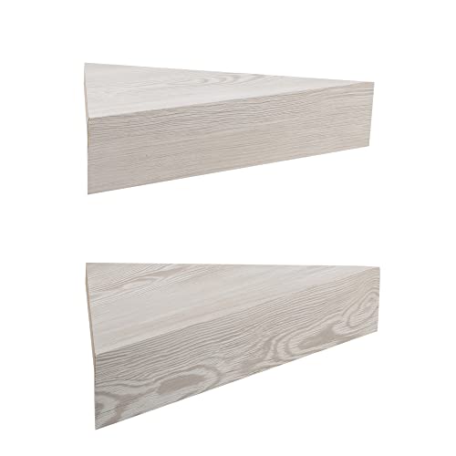 Kiera Grace Rustic & Farmhouse Triangle Floating Shelf, Modern Corner Wall Mounted Shelf for Home, Office, 11.8" x 11.8”, Weathered White, 2Pack