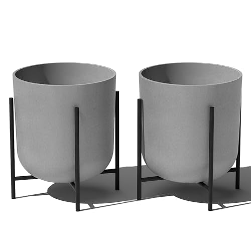 Veradek Mason Series Raised Lima Planter - Round Planter with Stand - color: Gray, size: 15 inch - 2 Pack
