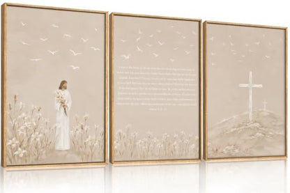 Christian Jesus Bible Verse Framed Canvas Wall Art Set-16"x24"x3 - color: Neutral Jesus Bible Verse Wall Art, size: 16"L x 24"W
