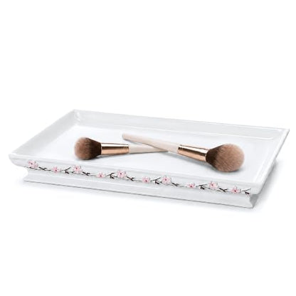 Creative Scents Vanda Bathroom Vanity Tray – Decorative Cherry Blossom White Resin Perfume Tray for Dresser -Small Rectangle Floral Tray for Bathroom Countertop, Perfume, & Dresser Cosmetics Organizer - style: Vanity Tray