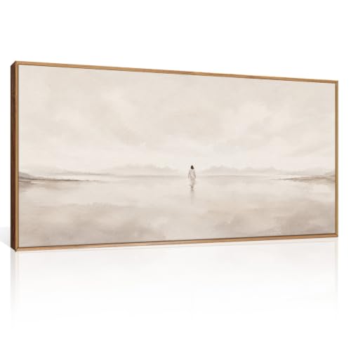 Large Abstract Jesus Christian Framed Canvas Wall Art,Neutral Beige Lake Wall Decor,Walking On Water Watercolor Art Prints,Religious Artwork for Living Room,Prayer Room,Church-20 x40 x1 - color: Christian Neutral Wall Art, size: 40"L x 20"W