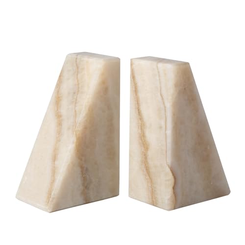 Koville Marble Bookends for Shelves, Large Bookends for Heavy Books, Non-Slip 7Lbs Stone Book Ends for CD/Movies, Modern Decorative Bookends for Shelves Table Home Decor(Navona) - color: Trapezoid-navona