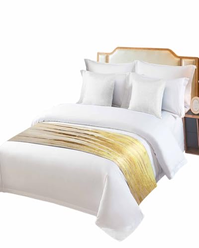 Abstract Gold Bed Runner Scarf King Size, Modern Brush Luxury Strokes Artwork Luxury Bed Throw Runners & Scarves for Twin Full Queen King Foot of Bed, Bedroom Hotel Wedding Room Decoration, 94"x20" - size: 94x20in,240x50cm