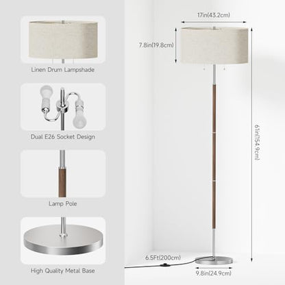 2-Light 3 Color Temperature Mid Century Floor Lamp for Living Room - color: Nickel Silver & Beige