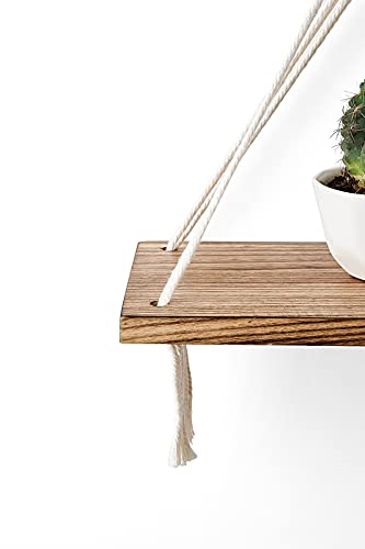 Mkono Macrame Hanging Shelves Boho Wall Decor Set of 2 Floating Wood Shelf - color: White