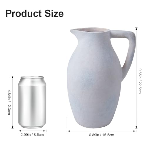 Ceramic Flower Vase with Handle, 9.65 inch Tall Ceramic Vase Home Decor Farmhouse Pitcher Vases Decorative Table Vases for Living Room Bathroom Coffee Table Centerpieces Bookshelf Kitchen Fireplace - color: 9.65 in - White