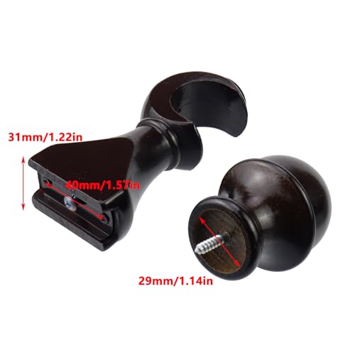 Antrader 2Pcs Finials for Curtain Rods and 2Pcs Wood Curtain Rod Brackets - color: Coffee Color