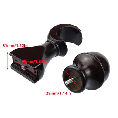 Antrader 2Pcs Finials for Curtain Rods and 2Pcs Wood Curtain Rod Brackets - color: Coffee Color