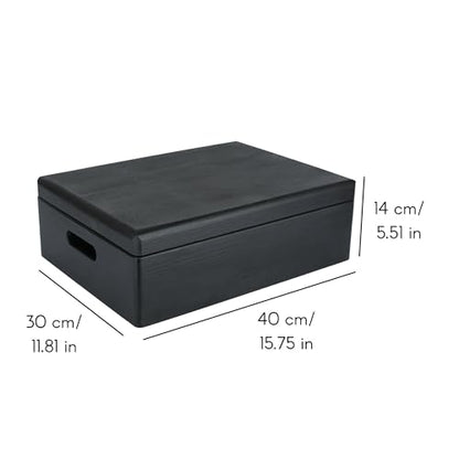 Creative Deco XL Black Wooden Box Storage with Hinged Lid - color: Black, size: XL | Handles