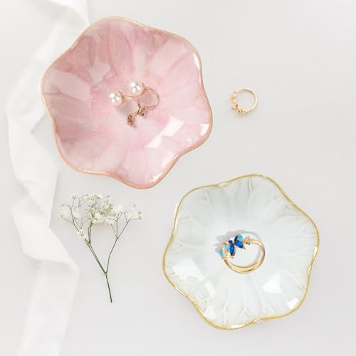 Binoster Ceramic Jewelry Dish, Jewelry Tray Key Tray,Small Ring Dish Holder Jewelry Plate Trinket Dish Catchall Tray Nightstand Decor For Table Room Decor SM (4.3 Inches, White + Pink) - color: White + Pink, size: 4.3 inches