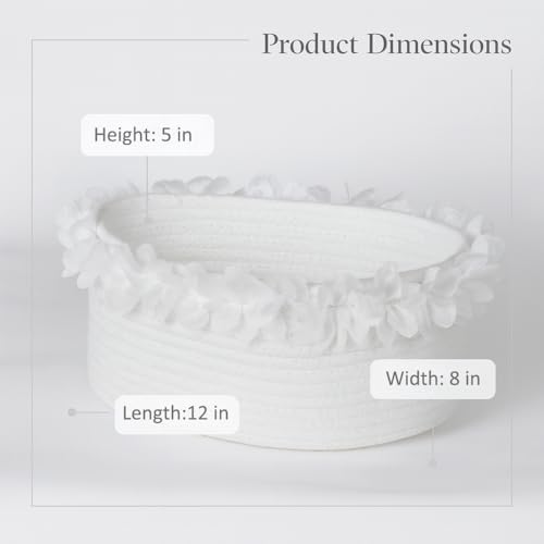 White Cotton Rope Gift Basket with Organza Lace, 12 x 8 in - color: white with lace, size: Oval - 12"x8"x5"