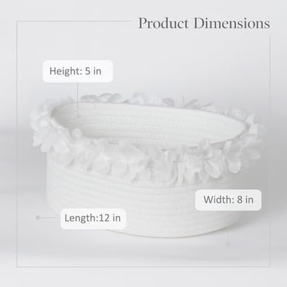 White Cotton Rope Gift Basket with Organza Lace, 12 x 8 in - color: white with lace, size: Oval - 12"x8"x5"