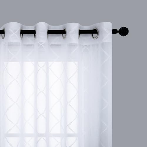 KOUFALL White Sheer Curtains 84 Inches Long, Modern Design Patterned Curtains for Living Room, Cortinas Blancas para Sala Modernas 2025, Grommet Embroidered Curtains for Bedroom 2 Panel Set - color: White, size: 52"W x 84"L (Pack of 2)