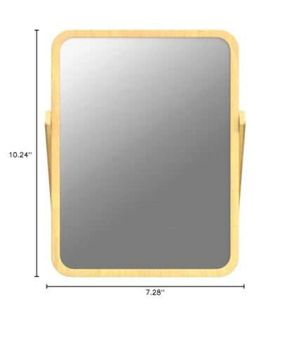 Rectangle Standing Vanity Makeup Mirror, Wood Frame, 10.2"L x 7.3"W, Modern Style, Tabletop Mount, Bathroom & Home Decor