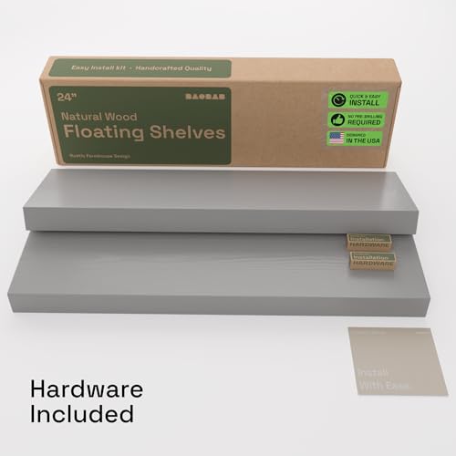 Solid Wood Floating Shelves for Wall 24 inch Grey, Wooden Bathroom Shelf - color: Grey, size: 24 Inch