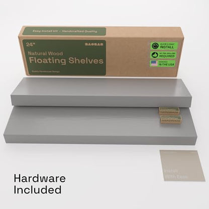 Solid Wood Floating Shelves for Wall 24 inch Grey, Wooden Bathroom Shelf - color: Grey, size: 24 Inch