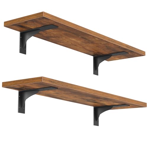 HOOBRO Floating Shelves for Wall, 15.7" Wall Mounted Shelves Set of 2 - color: Rustic Brown + Black, size: 15.7 Inches