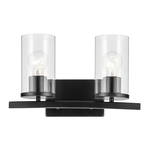 Kichler Crosby 2-Light Bathroom Vanity Light, Black - color: Black, size: 2 Light, style: Clear Glass