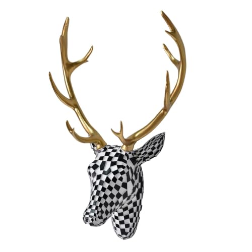 GIGICICI Mosaic Deer Head Wall Decor 15.7x8.7 Inch, Artistic Faux Resin Animal Head Wall Sculpture Hanging for Living Room Bedroom Kitchen Office, Black-White Gift - color: Deer-Black White