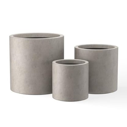 Kante Set of 3 Weathered Concrete Cylinder Planters 15.8" 12.9" 9.8" Dia - color: Weathered Concrete, size: 9.8",12.6",15.7" Dia