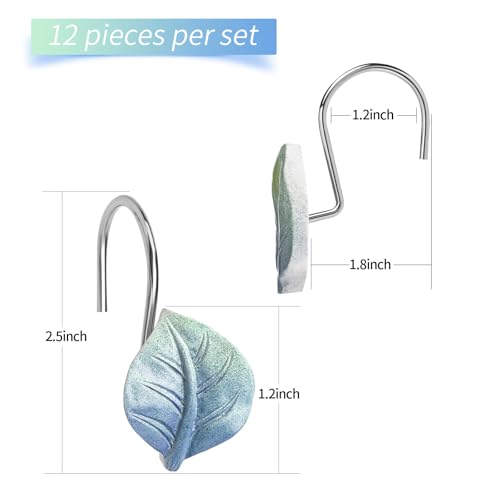 Blue Plant Leaf Shower Curtain Hooks,Eucalyptus Bathroom Decor,12PCS - color: Blue