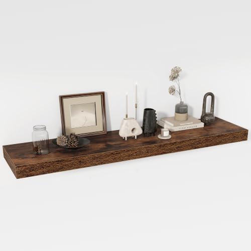Acovy 48 Inch Floating Shelves, 12" Deep Floating Shelf Wall Mounted, 48" Wall Shelves, Rustic Deep Bookshelf, Extra Deeper & Thicker Display Shelves for Bedroom, Living Room, Set of 1 - color: Brown, size: 12"Wx48"L-1pc