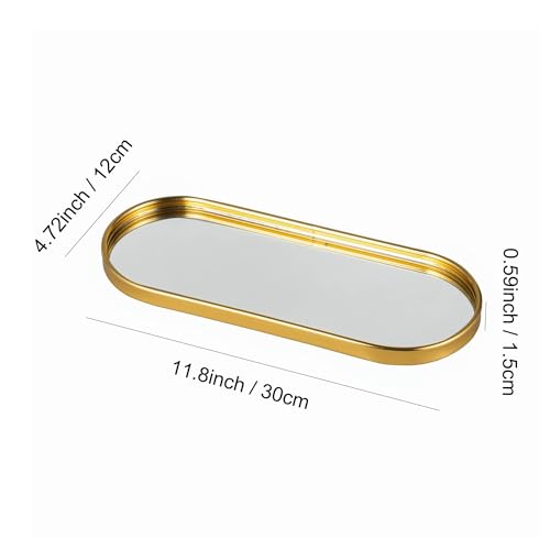 Feyarl Gold Mirrored Jewelry Trinket Tray Vanit Little Ring Earings Organizer Ornate Cosmetic Perfume Tray Display Decorative Coffee Table Tray for Home Decor Dinning Room Dresser Tabletop