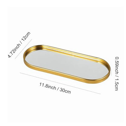 Feyarl Gold Mirrored Jewelry Trinket Tray Vanit Little Ring Earings Organizer Ornate Cosmetic Perfume Tray Display Decorative Coffee Table Tray for Home Decor Dinning Room Dresser Tabletop
