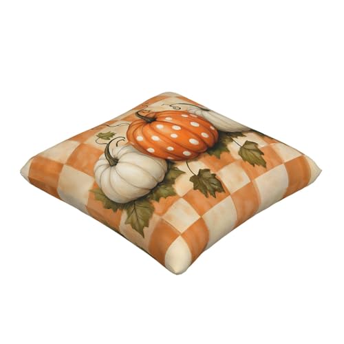 Orange Fall Pumpkin Pillow Cover 18x18 Set of 2 Polka Dots Buffalo Plaid Print Autumn Themed Decorative Throw Pillows Farmhouse Thanksgiving Fall Decor Outdoor Cushion Case for Couch Sofa Bed - color: Orange Plaid, size: 18" x 18" (Pack of 2)