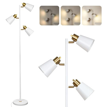 LALISU Tree Floor Lamp for Living Room, Industrial 3-Light Standing Lamp - color: White Gold