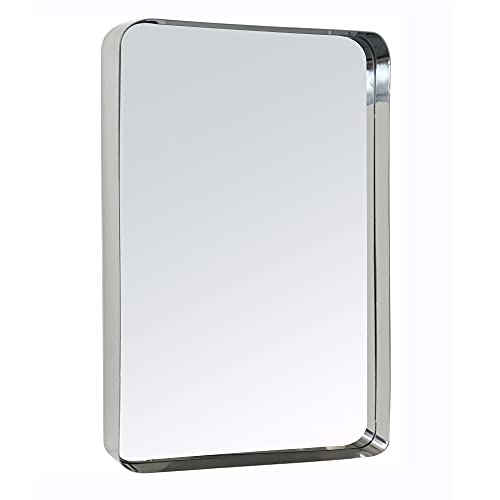 TEHOME 20x30 inch Chrome Metal Framed Bathroom Mirror for Wall in Stainless Steel Chrome Rounded Rectangular Bathroom Vanity Mirrors Wall Mounted… - color: Chrome, size: 30"L x 20"W