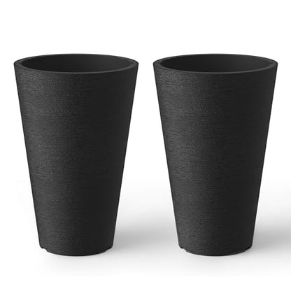 Kante Set of 2 Black Tapered Planters, 13" Tall with Removable Inner Pots - color: Black, size: 13" H