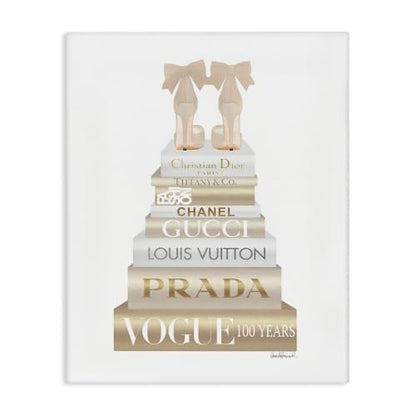 Cream Bow Heels Glam Bookstack, 16 x 20 Inch Canvas Wall Art - color: Glam Couture Heels, size: 20"L x 16"W