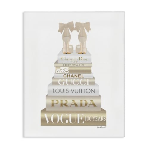 Cream Bow Heels Glam Bookstack, 16 x 20 Inch Canvas Wall Art - color: Glam Couture Heels, size: 20"L x 16"W