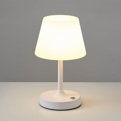 PUSU Cordless LED White Small Table Lamp, Waterproof Shower Desk lamp - color: Matte White (Metal + PE Plastic)