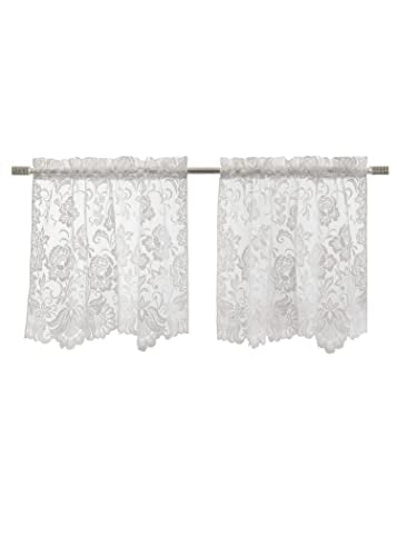 Louis Embroidered Floral Lace Window Curtain Tiers Pair 55" x 36" in White - color: White, size: 55"W x 36"L (Pack of 2)