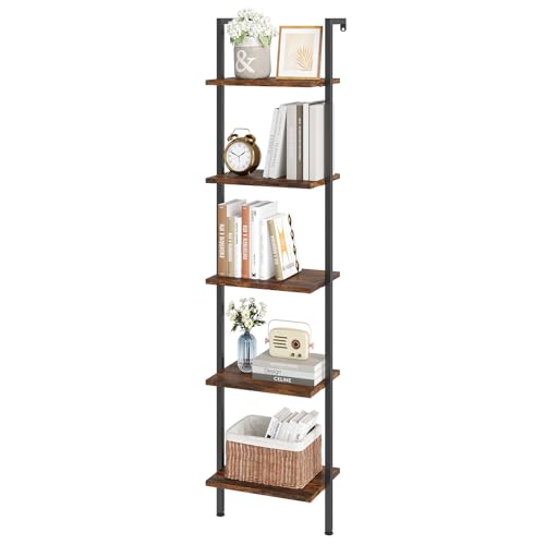 ELYKEN Ladder Shelf, 5-Tier Wood Wall Mounted Ladder Bookshelf - color: Rustic Brown