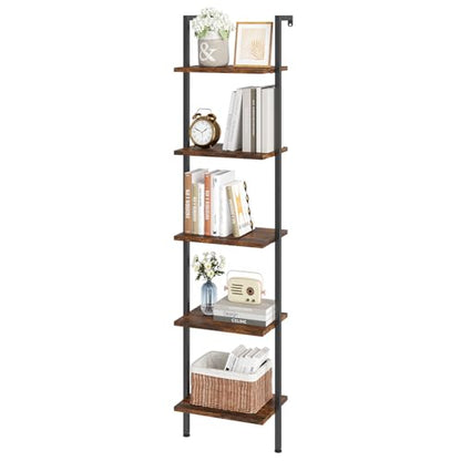 ELYKEN Ladder Shelf, 5-Tier Wood Wall Mounted Ladder Bookshelf - color: Rustic Brown