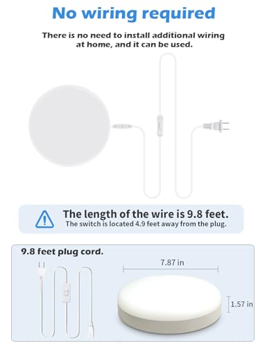 2-Pack 9.8 Inch Plug-in LED Ceiling Light with Switch,Built-in LED Source,White Wall Light Flush Mount Light Fixture for Balcony Bathroom,Closet,Storage Room,Garage,Hallway,Entryway - size: 9.8 feet of power cord