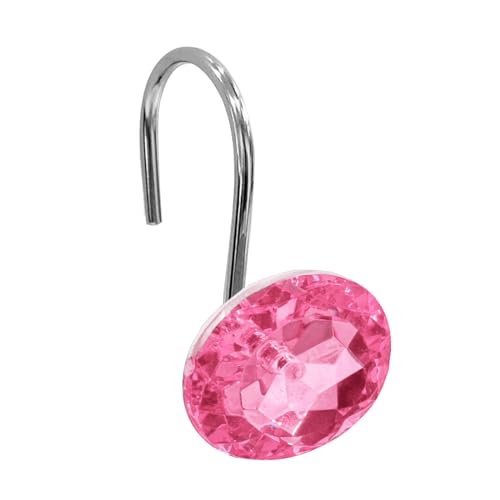 Crystal Diamond Round Shower Curtain Hooks Rings for Bathroom,Pink,12PCS - color: Pink