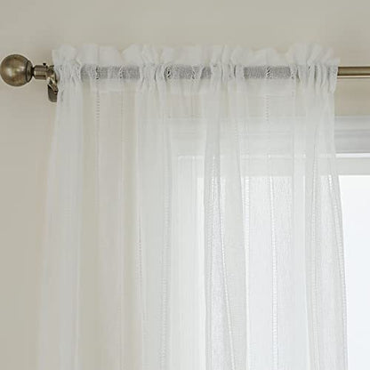 Demetex Semi Sheer Curtains Panel White Striped Lace Window Curtains for Living Room Nursery, Set of 2, 54 x 63 inch Length - color: Striped White, size: 54"W x 63"L (Pack of 2)