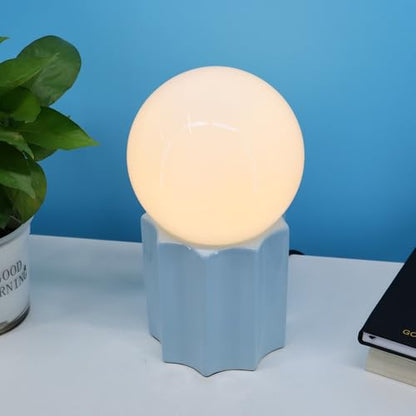 Modern Ceramics Table Lamp with Blue Ceramic Base and White Jade Round Ball Glass Accent Table Lamp Living Room Bedroom Bedside Nightstand House Office Home Reading - color: Blue Ceramic
