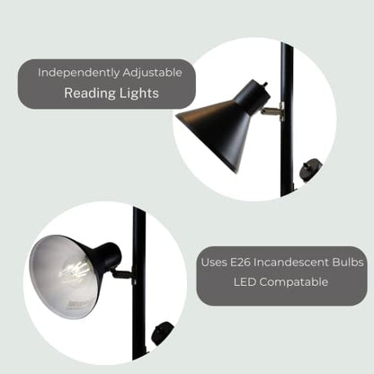 LIGHTACCENTS Black Tree Floor Lamp with 3 Adjustable Lights – Modern Standing Lamp, Adjustable Black Lamp Shades, Pole Light for Living Room, Bedroom, and Office - color: Black